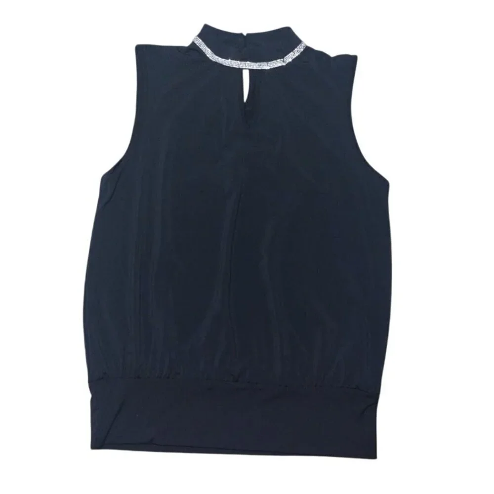 Adrienne Vittadini Sleeveless Black Top With Embellished Collar, Size S, NWT.